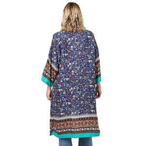 Navy Floral Patterned Cover Up Kimono Poncho, Lightweight and soft brushed fabric exterior fabric that makes you feel more comfortable. A fashionable eye-catcher will quickly become one of your favorite accessories, looking breezy and cool as you head to the beach. 