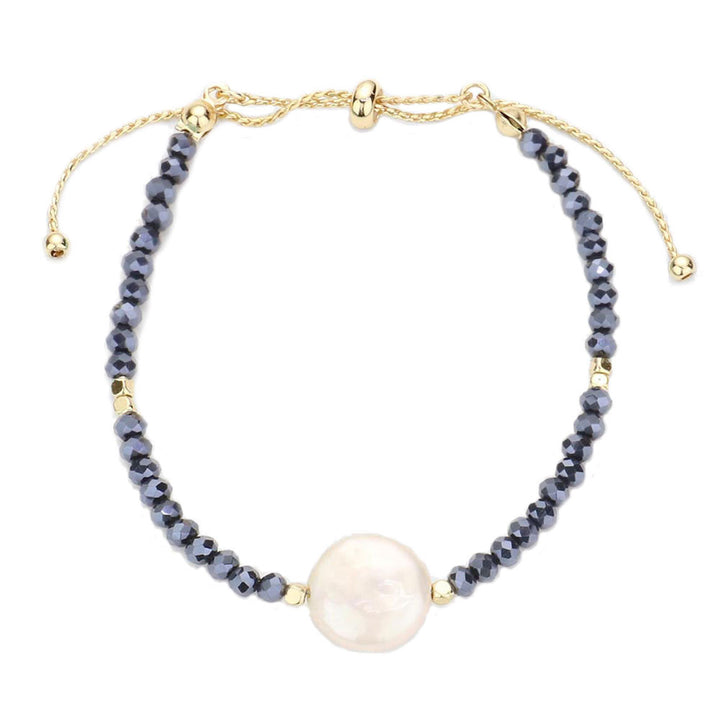 Navy Freshwater Pearl Accented Faceted Beaded Bracelet, Get ready with these Magnetic Bracelet, put on a pop of color to complete your ensemble. Perfect for adding just the right amount of shimmer & shine and a touch of class to special events. Perfect Birthday Gift, Anniversary Gift, Mother's Day Gift, Graduation Gift.