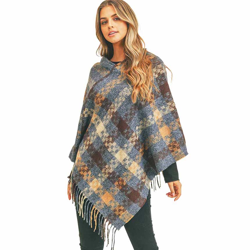 Taupe Multi Color Pixel Check Poncho, adds gorgeousness and confidence in your beauty. Lightweight and Breathable Fabric, Comfortable to Wear. Suitable for any Occasions in Spring, Summer, and Autumn. It fits with any outfit and any place. Perfect gift for Wife, Mom, Birthday, Holiday, Christmas, Anniversary, Fun night out. Make your moment stylish and attractive.