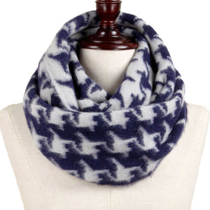 Navy Houndstooth Wooly Infinity Scarf, Accent your look with this soft, highly versatile scarf. Great for daily wear in the cold winter to protect you against chill, classic infinity-style scarf & amps up the glamour with plush material that feels amazing snuggled up against your cheeks.