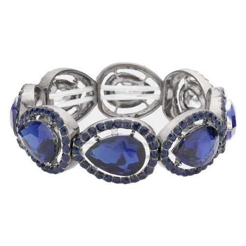 Pulsera elástica de noche con cristales de vidrio con borde en forma de lágrima pavé - Marina de guerra