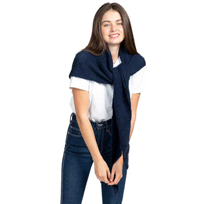 Plain Solid Triangle Scarf Shawl - Navy