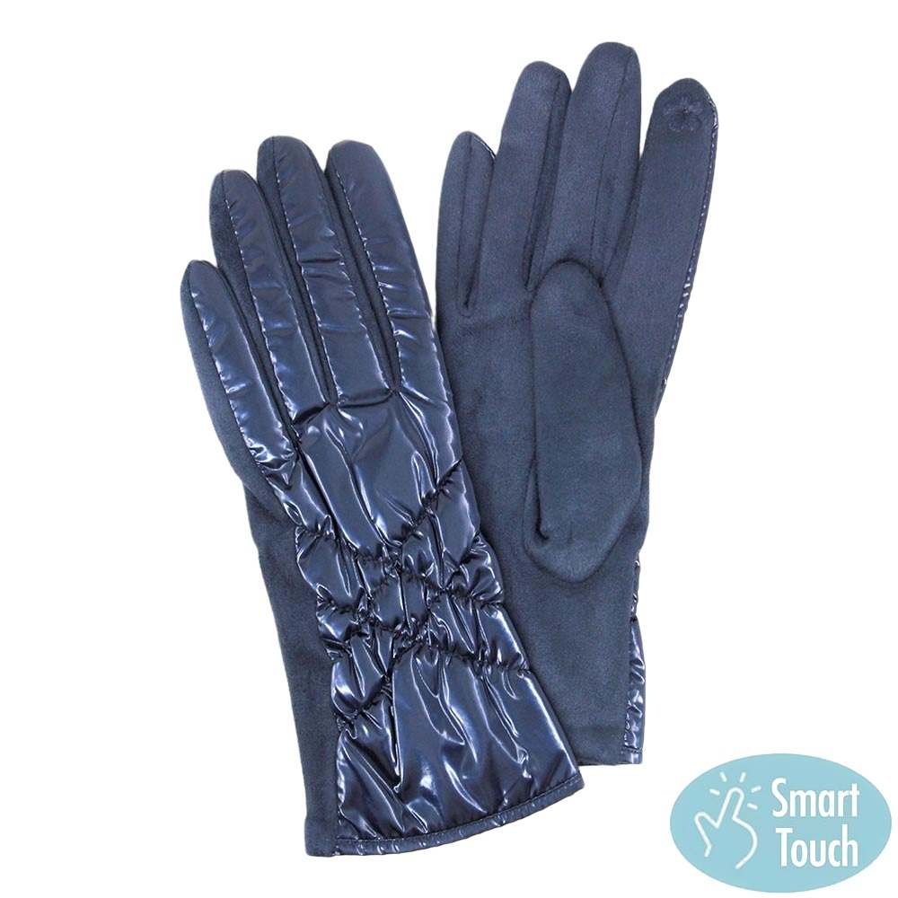 Navy Puffer Padded Quilted Shiny Smart Touch Tech Gloves, gives your look so much eye-catching texture w cool design, a cozy feel, fashionable, attractive, cute looking in winter season, these warm accessories allow you to use your phones. Perfect Birthday Gift, Valentine's Day Gift, Anniversary Gift, Just Because Gift