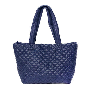 Navy Quilted Padded Puffer Tote Bag, has plenty of room to carry all your handy items with ease. Trendy and beautiful bag amps up your outlook while carrying. Great for different activities including quick getaways, holidays, Shopping, beach, or even going outdoors! This tote bag features a top zipper closure for security that makes your life easier and trendier. Its catchy and awesome appurtenance drags everyone's attraction to you.