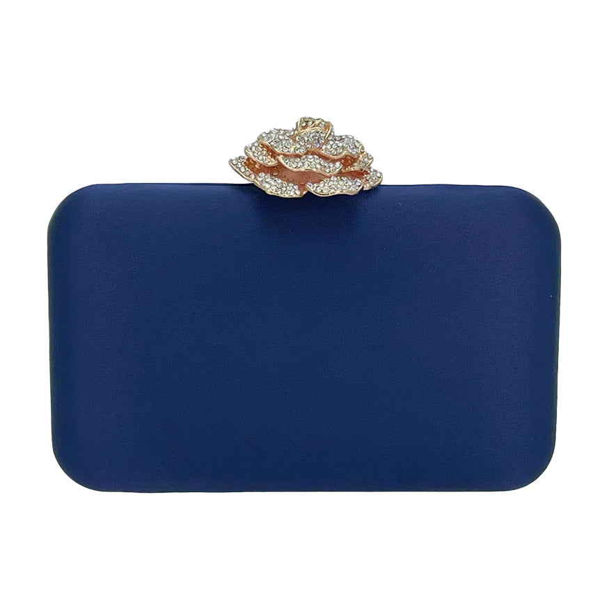 Navy Rhinestone Pave Rose Clasp Evening Clutch Bag, This high-quality Evening Clutch Bag is both unique and stylish. Take your look from bland to glam with the bold attitude of this embellished clutch. Perfect for lipstick, money, credit cards, keys or coins and many more things, light and gorgeous. Suitable for weekends, weddings, evening parties, cocktail various parties, night out or any special occasions and so on. 