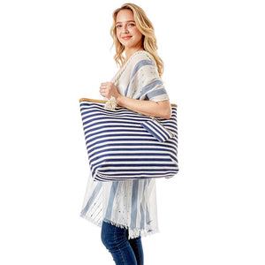 Navy Stripe Print Beach Tote Bag,  Whether you are out shopping, going to the pool or beach, this Stripe print beach tote bag is the perfect accessory. Spacious enough for carrying any and all of your seaside essentials. The soft rope straps really helps carrying this tie due shoulder bag comfortably. Perfect as a beach bag to carry foods, drinks, towels, swimsuit, toys, flip flops, sun screen and more. Gift idea for your loving one!