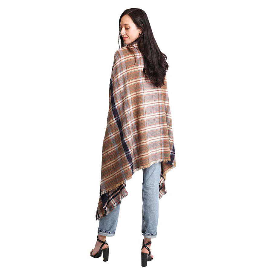 Navy Tartan Check Front Pocket Poncho, is the perfect accessory to represent your beauty with comfortability. This sophisticated, flattering, and cozy poncho drapes beautifully for a relaxed, pulled-together look. A perfect gift accessory for your friends, family, and nearest and dearest ones. Suitable for Weekend, Work, Holiday, Beach, Party, Club, Night, Evening, Date, Casual and Other Occasions in Spring, Summer, and Autumn.
