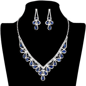 Navy Teardrop Stone Accented Rhinestone Pave Necklace. Get ready with these jewellery sets, put on a pop of shine to complete your ensemble. Stunning pave necklace will sparkle all night long making you shine out like a diamond. Perfect for adding just the right amount of shimmer and a touch of class to special events. These classy necklaces are perfect for Party, Wedding and Evening. Awesome gift for birthday, Anniversary, Valentine’s Day or any special occasion.