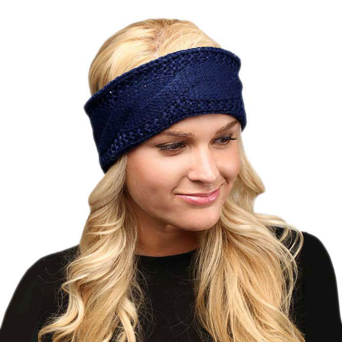 Navy Twisted Tiny Sequin Soft Knit Headband, Weather you're having a bad hair day, want to wear a pony tail, or have gorgeous cascading curls. This head warmer tops off your style with the perfect touch, knotted headband creates a cozy, trendy look, both comfy and fashionable with a pop of color. Perfect for ice-skating, skiing, camping, or any cold activities. This Head Warmer makes a perfect gift for your loved ones!