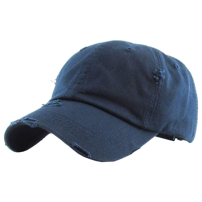 Navy Distressed Baseball Cap, Navy Vintage Ponytail Baseball Cap, comfy vintage cap great for a bad hair day, pull your bun or ponytail thru the back opening, great for keeping your hair away from face while exercising, running, playing sports or just taking a walk. Perfect Birthday Gift, Mother's Day Gift, Anniversary Gift, Thank you Gift, Graduation
