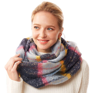 Navy Winter Acrylic Colorful Plaid Check Infinity Scarf, accent your look with this soft, highly versatile plaid scarf. A rugged staple brings a classic look, adds a pop of color & completes your outfit, keeping you cozy & toasty. Perfect Gift Birthday, Holiday, Christmas, Anniversary, Valentine's Day