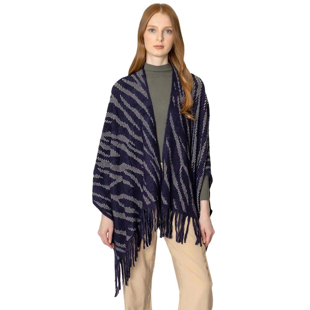 Navy Zebra Patterned Crochet Poncho, on-trend & fabulous will surely amp up your beauty in perfect style. A luxe addition to any cold-weather ensemble. The perfect accessory, luxurious, trendy, super soft chic capelet. It keeps you warm and toasty in winter & cold weather. You can throw it on over so many pieces elevating any casual outfit! Perfect Gift for Wife, Mom, Birthday, Holiday, Anniversary, or Fun Night Out. Have a comfortable winter!