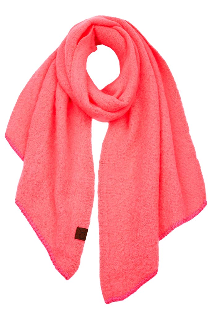 Neon Hot Pink C C Bias Cut Scarf With Whipstitched Edging, Add a beautiful look and touch of perfect class to your outfit in style. Nicely designed with whipstitched Edging that gives a unique yet awesome appearance with comfort and warmth. Perfect weight makes it wearable to complement your outfit, or with your favorite fall jacket. Great for daily wear in the cold winter to protect you against the chill.
