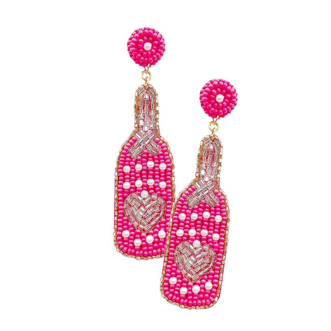 Neon Pink Felt Back Beaded Heart Pointed Champagne Dangle Earrings, put on a pop of color to complete your ensemble. Perfect for adding just the right amount of shimmer & shine and a touch of class to special events. Perfect Birthday Gift, Anniversary Gift, Mother's Day Gift, Graduation Gift.