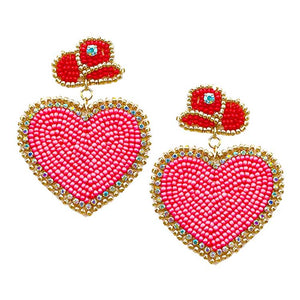 Neon Pink Felt Back Beaded Hat Heart Link Dangle Earrings, take your love for statement accessorizing to a new level of affection with these heart-dangle earrings. Accent all of your dresses with the extra fun vibrant color with these heart-dangle earrings. Wear these lovely earrings to make you stand out from the crowd & show your trendy choice this valentine. 