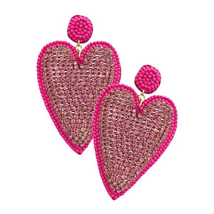 Neon Pink Felt Back Rhinestone Seed Beaded Heart Dangle Earrings, These gorgeous Rhinestone pieces will show your class on any special occasion. Take your love for accessorizing to a new level of affection with these seed-beaded heart-dangle earrings. Wear these lovely earrings to make you stand out from the crowd & show your trendy choice this valentine.