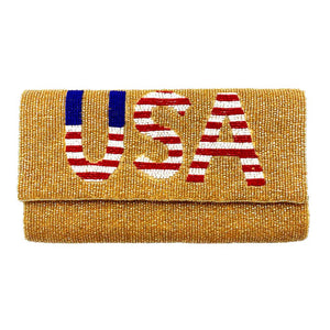Neutral American USA Flag Beaded Clutch Crossbody Bag. Look like the ultimate fashionista when carrying this small chic bag, great for when you need something small to carry or drop in your bag. Keep your keys handy & ready for opening doors as soon as you arrive. Perfect Birthday Gift, Anniversary Gift, Mother's Day Gift.