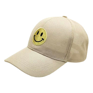 Neutral Smile Accented Mesh Baseball Cap, features an embroidered smile face patch on the front, bringing a smile to everyone you pass by and showing your kindness to others. These are Perfect Birthday gifts, Anniversary gifts, Mother's Day gifts, Graduation gifts, or Valentine's Day gifts, or any occasion.