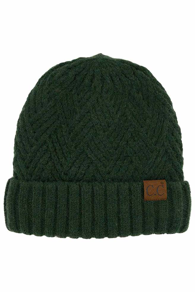 Olive Green C C Criss Cross Pattern Cuff Beanie Hat, comes with a beautiful criss-cross design with different colors that reveals your absolute smartness with beauty and ensures maximum comfort and durability. Coordinate with any outfit to match the best with absolute warmth and coziness in style. Comes in one size winter cap with a pom that fits most head sizes. Awesome winter gift accessory!
