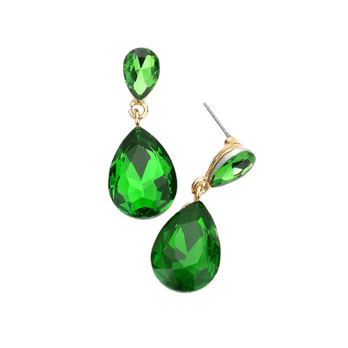 Women's Glass Crystal Teardrop Dangle Earrings - Olive