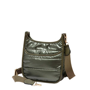 Olive Green Solid Quilted Shiny Puffer Mini Crossbody Bag, Complete the look of any outfit on all occasions with this Shiny Puffer Mini Crossbody. these mini bag offers enough room for your essentials. With a One Inside Zipper Pocket, three two inside slip pockets and a secured Magnetic Closure at the top, this bag will be your new go to! These beautiful and trendy Crossbody have adjustable and detachable hand straps that make your life more comfortable.