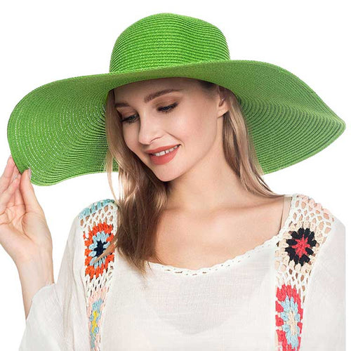 Sombrero para el sol de paja flexible sólida - Verde oliva
