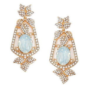 Opal White Oval Crystal Rhinestone Leaf Evening Earrings. Look like the ultimate fashionista with these Earrings! Add something special to your outfit this Valentine! special It will be your new favorite accessory. Perfect Birthday Gift, Anniversary Gift, Mother's Day Gift, Graduation Gift, Valentine's Day Gift.