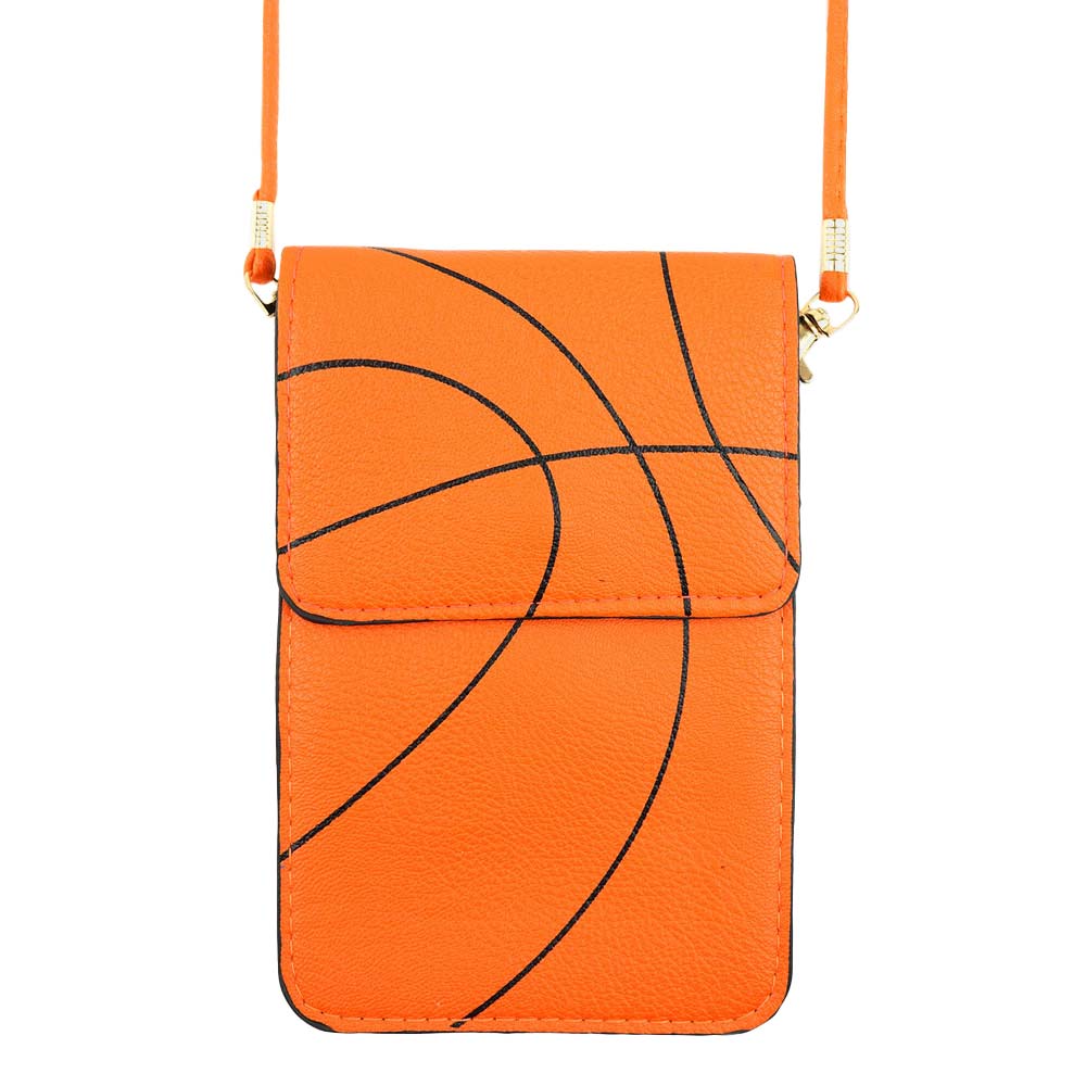 Orange Basketball Pattern Touch View Cell Phone Cross Bag,  is stylish to cheer up your favorite basketball team and to make you stand out from the crowd. They will take your look up a notch. These sports-themed Cell Phone Cross Bags are perfect for carrying makeup, money, credit cards, keys or coins, etc. It's lightweight and perfect for easy carrying. 