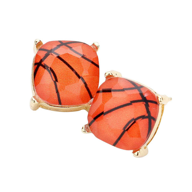 Orange Basketball Printed Square Stud Earrings. Sports theme handcrafted jewelry that fits your lifestyle, adding a pop of pretty color. You will be fashionable one. Coordinate these earrings with any ensemble from business casual to wear, ideal for parties, events, holidays. Perfect jewelry gift to expand a woman's fashion wardrobe with a modern, on trend style.