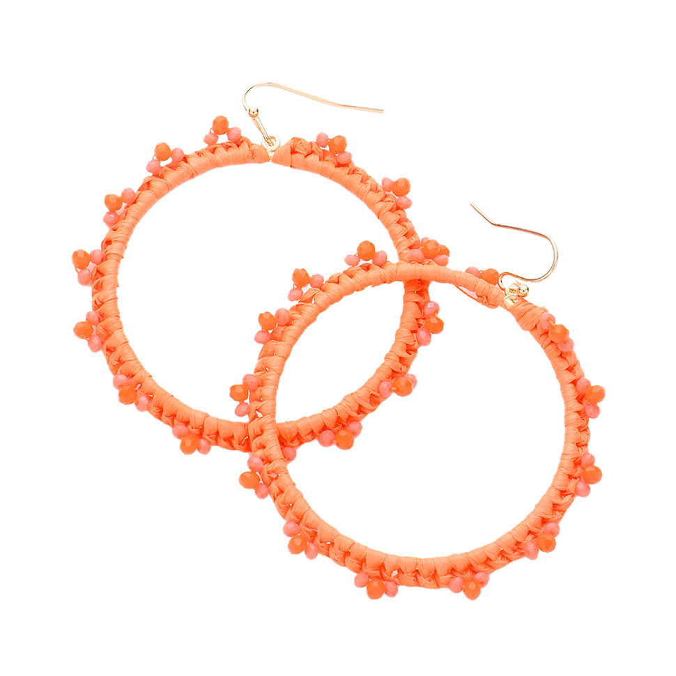 Orange Beaded Pointed Raffia Wrapped Open Circle Dangle Earrings, enhance your attire with these beautiful raffia-wrapped dangle earrings to show off your fun trendsetting style. It can be worn with any daily wear such as shirts, dresses, T-shirts, etc. These raffia open-circle dangle earrings will garner compliments all day long. Whether day or night, on vacation, or on a date, whether you're wearing a dress or a coat, these earrings will make you look more glamorous and beautiful. 