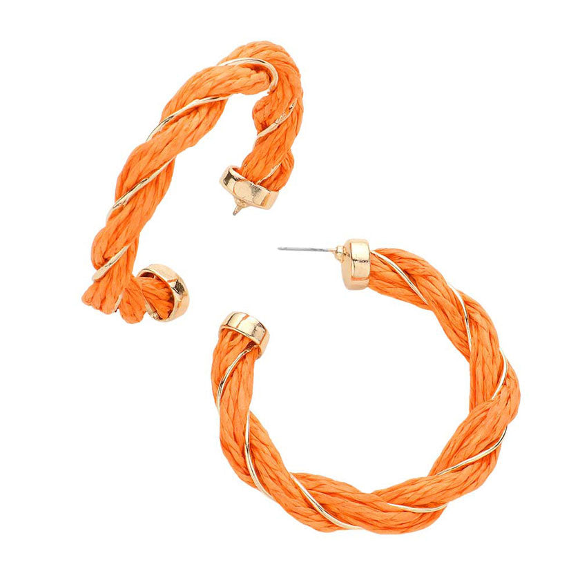 Orange Braided Raffia Hoop Earrings, enhance your attire with these beautiful raffia hoop earrings to show off your fun trendsetting style. Can be worn with any daily wear such as shirts, dresses, T-shirts, etc. These raffia hoop earrings will garner compliments all day long. Whether day or night, on vacation, or on a date, whether you're wearing a dress or a coat, these earrings will make you look more glamorous and beautiful.