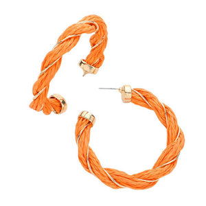 Orange Braided Raffia Hoop Earrings, enhance your attire with these beautiful raffia hoop earrings to show off your fun trendsetting style. Can be worn with any daily wear such as shirts, dresses, T-shirts, etc. These raffia hoop earrings will garner compliments all day long. Whether day or night, on vacation, or on a date, whether you're wearing a dress or a coat, these earrings will make you look more glamorous and beautiful.