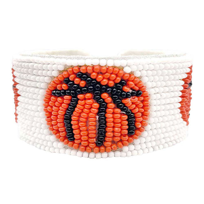 Orange Felt Back Basketball Seed Beaded Cuff Bracelet. jewellery that fits your lifestyle, adding a pop of pretty color. Enhance your attire with this vibrant beautiful modish sunflower cuff bracelet. Lightweight and comfortable for wearing all day long. Goes with any of your casual outfits and Adds something extra special. Great gift idea for Birthday, Mothers day, Friendship Day or any other events.