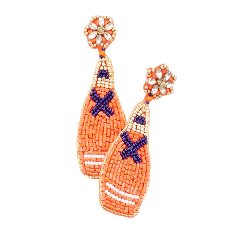 Orange Felt Back Beaded Champagne Dangle Earrings, Seed Beaded champagne dangle earrings fun handcrafted jewelry that fits your lifestyle, adding a pop of pretty color. Enhance your attire with these vibrant artisanal earrings to show off your fun trendsetting style. Goes with any of your casual outfits and Adds something extra special. Great gift idea for Wife, Mom, or your Loving One.