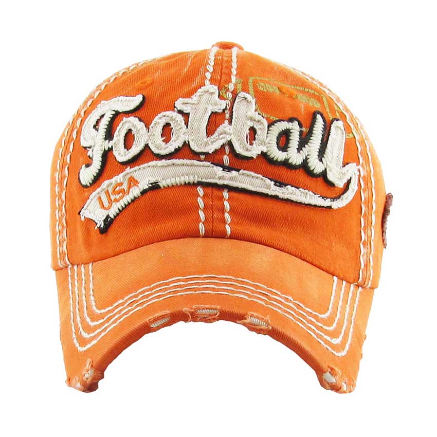 Orange Football USA Message Vintage Baseball Cap, Show your patriotic side with this cute patriotic USA Message theme flag style baseball cap. Perfect to keep the sun out of your eyes, and to pull your hair back during exercises such as walking, running, biking, hiking, and more! Adjustable strap gives you the perfect fit. Its awesome vintage look, Soft textured, embroidered with fun statement will become your favorite cap. Suitable for wear during summer, spring, winter, and fall.