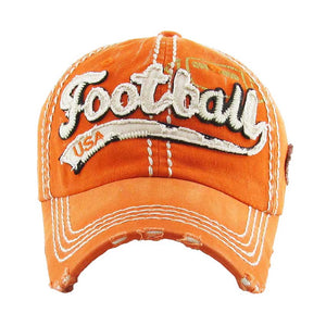 Orange Football USA Message Vintage Baseball Cap, Show your patriotic side with this cute patriotic USA Message theme flag style baseball cap. Perfect to keep the sun out of your eyes, and to pull your hair back during exercises such as walking, running, biking, hiking, and more! Adjustable strap gives you the perfect fit. Its awesome vintage look, Soft textured, embroidered with fun statement will become your favorite cap. Suitable for wear during summer, spring, winter, and fall.