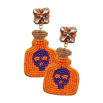 Orange Halloween Felt Back Pumpkin Bottle Dangle Earrings, Get ready with these Halloween theme pumpkin bottle dangle earrings as part of your Halloween costume, or to dress up any outfit for Halloween. The colors are vibrant and the design is a seasonal delight. These Halloween-themed earrings can be worn for Halloween parties, cosplay, costume party, display, birthday, events, festivals, and so on.