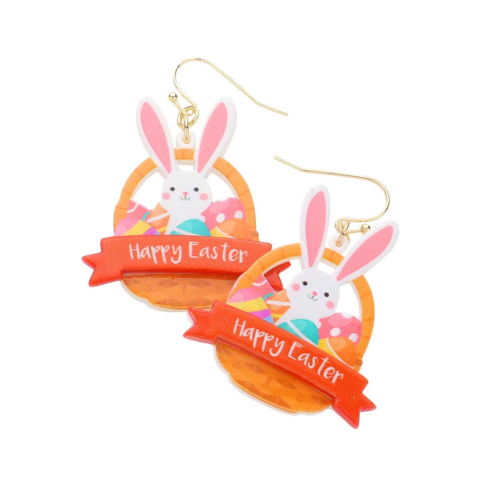Orange Happy Easter Message Resin Bunny Egg Basket Dangle Earrings, Bunny Egg Basket Dangle Earrings are fun handcrafted jewelry that fits your lifestyle, adding a pop of pretty color. Surprise your loved ones on this Easter Sunday occasion, great gift idea for your Wife, Mom, or your Loving One.