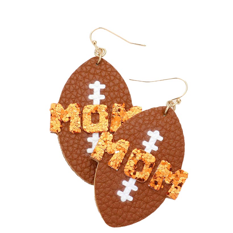 Orange MOM Message Faux Leather Football Dangle Earrings, make your mom feel special with this gorgeous earrings gift.  Designed to add a gorgeous stylish glow to any outfit. Show mom how much she is appreciated & loved. Look like the ultimate fashionista with these Earrings! This Sports theme handcrafted jewelry fits your lifestyle, adding a polished finish to your look. 