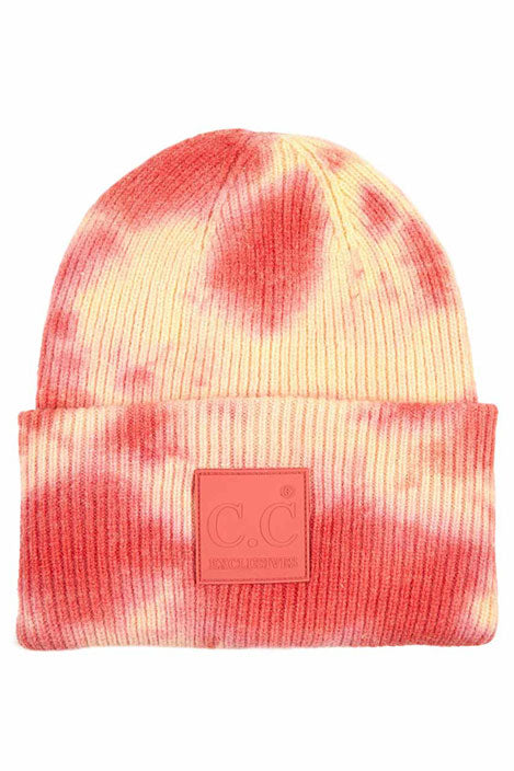 Orange Peach C.C Tie Dye Beanie With Rubber Patch, Before running out the door into the cool air, you’ll want to reach for this toasty beanie to keep you incredibly warm. Whenever you wear this beanie hat with you'll look like the ultimate stylist. Accessorize the fun way with this rubber patch hat, it's the autumnal touch you need to finish your outfit in style. 