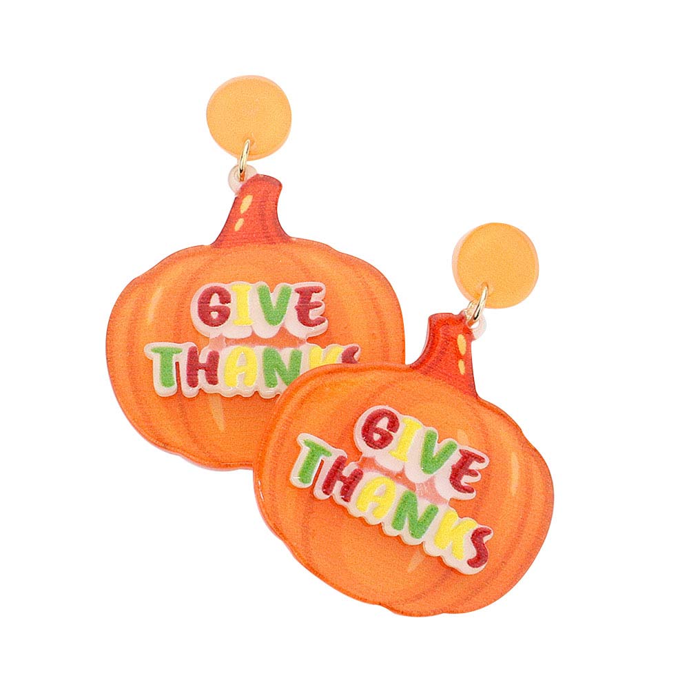 Orange Resin Give Thanks Halloween Pumpkin Dangle Earrings, glow with the beauty when the night glows with the candlelight with the pumpkin. Give your outfit a gentle yet sparkling beauty with these Thanksgiving-themed earrings. Make this thanksgiving a meaningful one by presenting these beautiful pairs to your family, friends, acquaintances, nearest and dearest ones, and anyone who is important to your life. Gives yourself a unique look at a Halloween party. Happy Halloween!