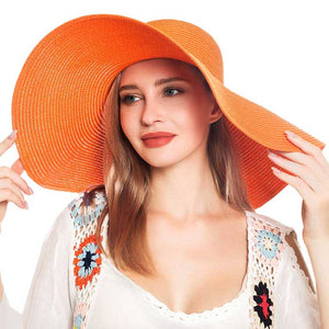 Orange Solid Straw Sun Hat, This handy Portable Packable Roll Up Wide Brim Sun Visor UV Protection Floppy Crushable Straw Sun hat that block the sun off your face and neck. A great hat can keep you cool and comfortable. Large, comfortable, and ideal for travelers who are spending time in the outdoors.