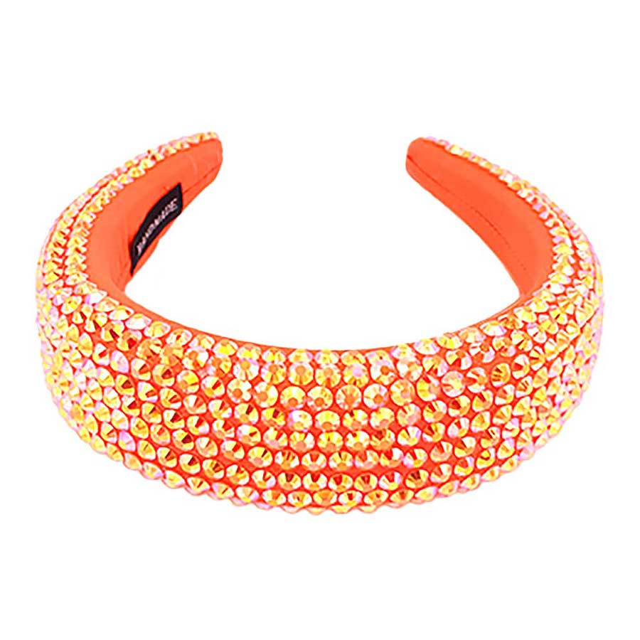 Orange Studded Padded Headband, sparkling placed on a wide padded headband making you feel extra glamorous especially when crafted from padded beaded headband . Push back your hair with this pretty plush headband, spice up any plain outfit! Be ready to receive compliments. Be the ultimate trendsetter wearing this chic headband with all your stylish outfits! 