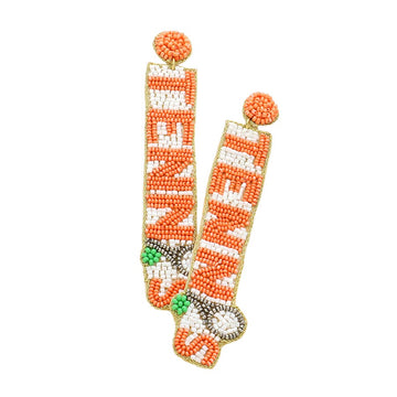 Orange TENNIS Beaded Message Dangle Earrings, these sports theme earrings show your love for the game when accessorizing your Game Day look with these uniquely beaded TENNIS dangle earrings! Dress up with your team cloth, tank, t-shirt, or any other outfit, You‚Äö√Ñ√¥ll get plenty of compliments on these fun and pretty earrings! Wear these sports earrings to support and express your love for your favorite players and teams.