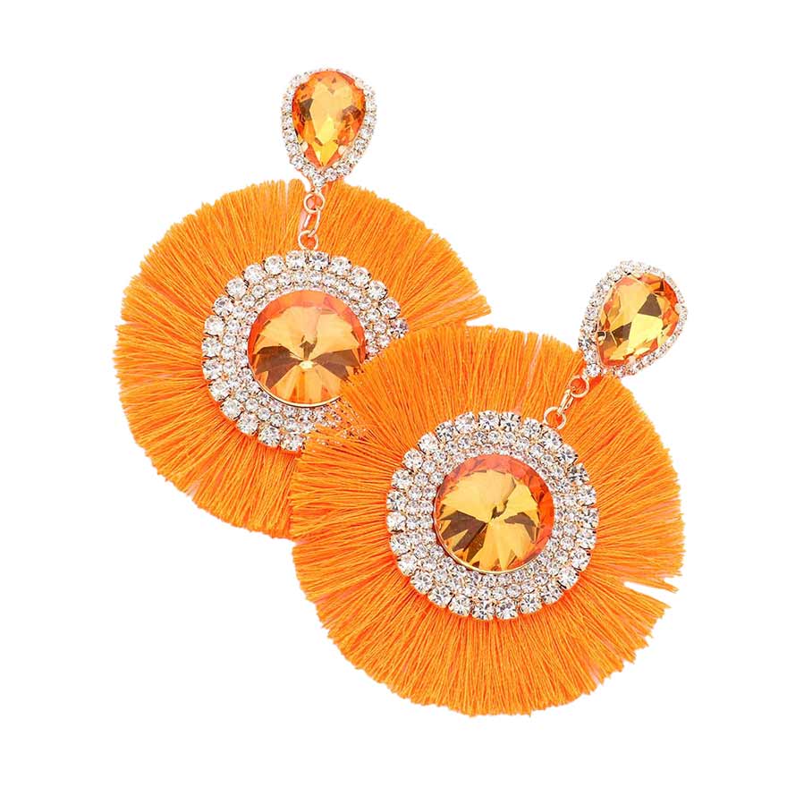 Orange Teardrop Round Stone Accented Tassel Fringe Dangle Earrings, completed the appearance of elegance and royalty to drag the crowd's attention on special occasions. The beautifully crafted fringe design adds a gorgeous glow to any outfit, making you stand out and more confident.