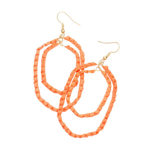 Orange Woven Raffia Double Open Hexagon Dangle Earrings, enhance your attire with these beautiful raffia earrings to show off your fun trendsetting style. Get a pair as a gift to express your love for any woman person or for just for you on birthdays, Mother’s Day, Anniversary, Holiday, Christmas, Parties, etc.