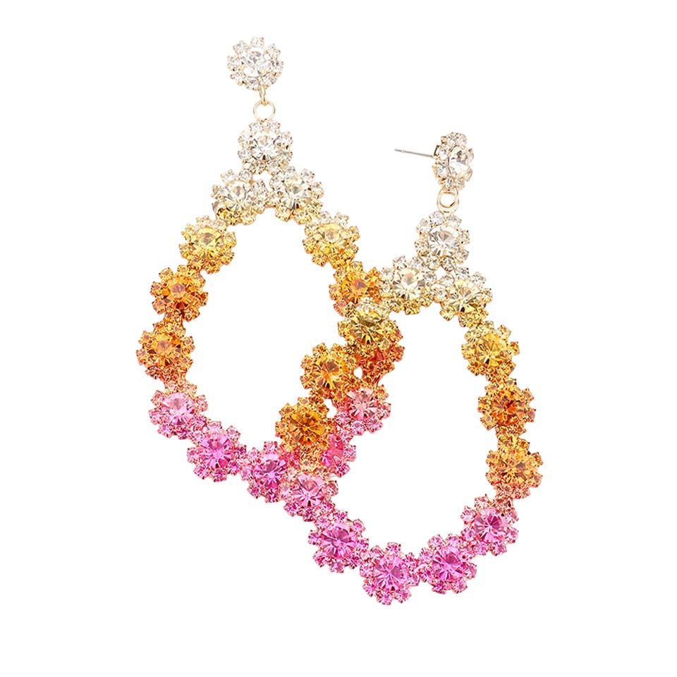 Orange and Pink Floral Open Teardrop Ombre Evening Earrings, are beautifully decorated to dangle on your earlobes on special occasions for making you stand out from the crowd. Wear these evening earrings to show your unique yet attractive & beautiful choice. Coordinate these round stone earrings with any special outfit to draw everyone's attention. Perfect jewelry gift to expand a woman's fashion wardrobe with a modern, on-trend style.