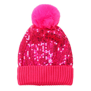 Pink Sequin Embellished Pom Pom Beanie Hat. Before running out the door into the cool air, you’ll want to reach for these toasty beanie to keep your hands incredibly warm. Accessorize the fun way with these beanie , it's the autumnal touch you need to finish your outfit in style. Awesome winter gift accessory!