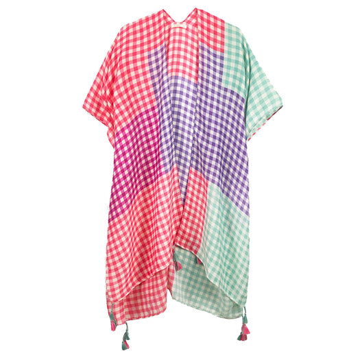 Purple Beach, Poolside chic made easy with this lightweight Gingham Check Cover Up featuring relaxed silhouette, great over your swimsuit or wear over your favorite blouse & slacks, Perfect Birthday Gift, Anniversary Gift, Mother's Day Gift, Lightweight Cover-up, Fun Beachwear, Gingham Check Kimono, Gingham Check Beachwear