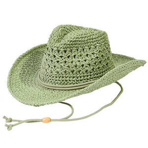 Pale Sage C.C Paper Straw Open Weaved Cowboy Hat, Keep your styles on even when you are relaxing at the pool or playing at the beach. Large, comfortable, and perfect for keeping the sun off of your face, neck, and shoulders. Perfect summer, beach accessory. Ideal for travelers who are on vacation or just spending some time in the great outdoors. A cowboy hat can keep you cool and comfortable even when the sun is high in the sky.
